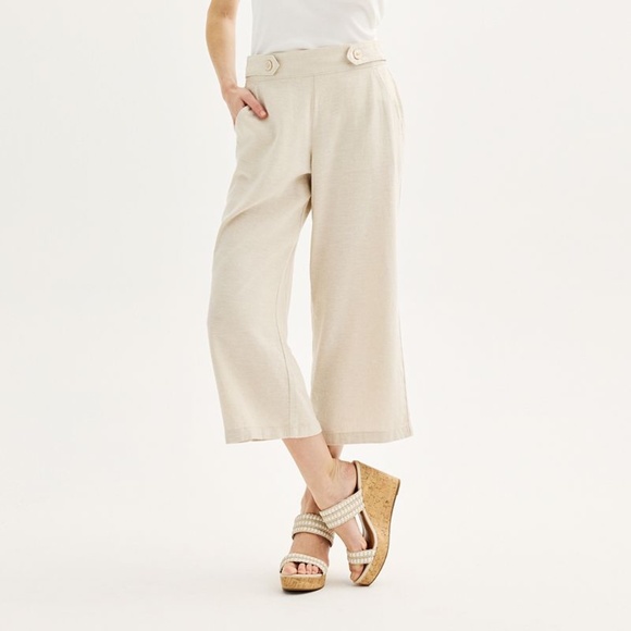 Croft & Barrow Cream Linen Blend Pants - Picture 1 of 8